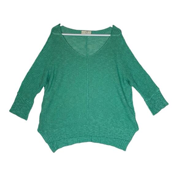 hyped unicorn womens medium large knit green sweater pullover inside out crochet - Picture 1 of 10